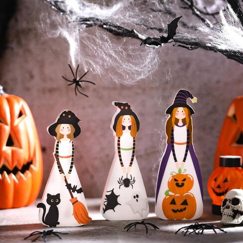 Halloween Witch Figurines Decor Witch Statues Halloween Figurines Decor Wooden Fall Halloween Table Decor Witches Black Crow Pumpkin Black Cat for Home Decoration Halloween Party Supplies in Saudi Arabia