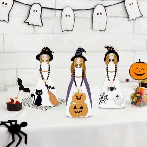 Halloween Witch Figurines Decor Witch Statues Halloween Figurines Decor Wooden Fall Halloween Table Decor Witches Black Crow Pumpkin Black Cat for Home Decoration Halloween Party Supplies in Saudi Arabia
