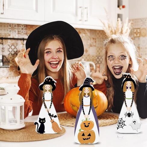 Halloween Witch Figurines Decor Witch Statues Halloween Figurines Decor Wooden Fall Halloween Table Decor Witches Black Crow Pumpkin Black Cat for Home Decoration Halloween Party Supplies in Saudi Arabia
