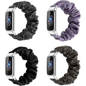 FitTurn [4 pack Compatible with Fitbit Luxe Band, Elastic Cloth Pattern Printed Fabric Bracelet Stretch Soft Fabric Replacement Wristbands Straps Girls Gift Accessories Women