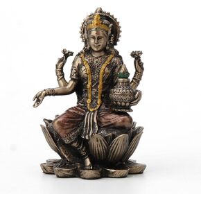 Veronese Design 3 3/8" Lakshmi Sitting on Lotus Spiritual Resin Statue Painted Bronze Finish