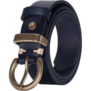 TYWestyles Womens Belt for Jeans Genuine Leather Belt Vintage Solid Brass Circle buckle Gift Box Packaging
