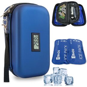 24h Insulin Cooler Travel Case TSA Approved, Diabetic Cooler Travel Case with Thermometer Temperature Display, Refrigerated Medicine Travel Case with 2 Reusable Ice Packs for Daily Life Trip (Blue)