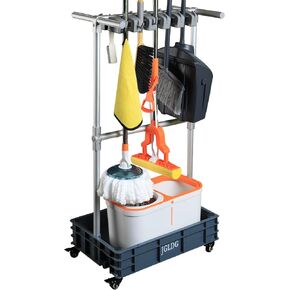 Mobile Mop and Broom Holder，Efficient Storage Solution for Cleaning Tools Keep Your Tools Handy and Organized