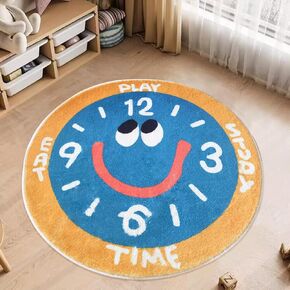 Poowe Cute Clock Kids Play Mat Baby Nursery Rug Round Educational Alphabet Soft Area Rug Non Slip for Children Toddlers Bedroom (Round 31.5", Clock)