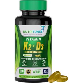 Vitamin K2 + D3 (120 Softgels) - Vitamin D3 K2 Supplement - Supports Cardiovascular & Bone Health - Non-GMO - Allergen-Free - 120 Softgels