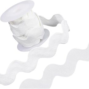 GORGECRAFT 1 Roll 1-3/8 inch(34mm) White RIC Rac Trim Ribbon 5 Yards Rick Rack Wave Sewing Bending Fringe Trim Braided Woven Fabric for Sewing Flower Making Wedding Dress Party Lace Ribbon Craft