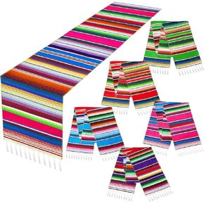 TURNMEON 5 Pack Mexican Table Runner 14 x 106 Inch Large Mexican Serape Table Runners for Mexican Party Decoration Day of The Dead Decorations Día de Muertos Decorations Fiesta Party Decorations