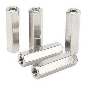 Pack of 5 M10 X 1.5-Pitch 60mm Length Metric Connection Nuts, Hex Connection Nuts 304 Stainless Steel Full Thread for Indoor and Outdoor Connection Extension