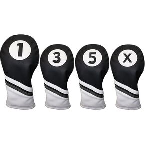 Golf Headcovers Black and White Leather Style 1, 3, 5, X Driver and Fairway Head Covers Fits 460cc Drivers