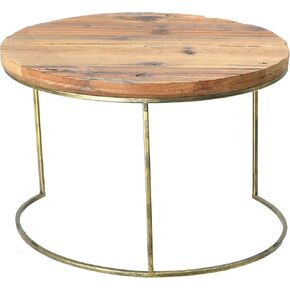 Creative Co-Op Round Wood Dia Metal Legs Tray, Brown