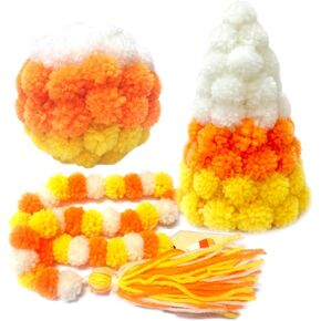3 PCS Candy Corn Decor Halloween Candy Corn Table Decorations Mini Candy Corn Trees Yarn Trees Tiered Tray Halloween Fall Decor for Farmhouse Indoor Room Kitchen Home Shelf Centerpieces