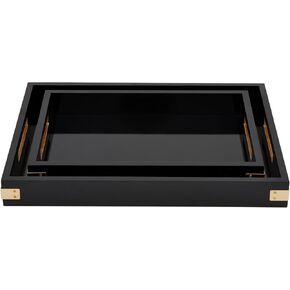 Mud Pie Black Brass Lacquer Trays; Small 10" x 15" | Large 13" x 18"