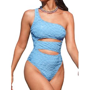 CUPSHE Women's One Piece Swimsuit One Shoulder Neck Cutout Bathing Suit Velvet Jacquard Cheeky