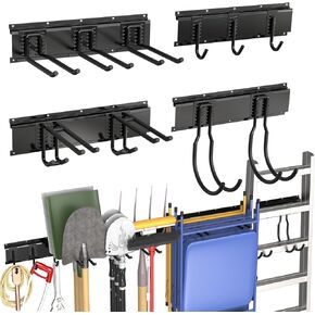 Garage Garden Tool Organizer Wall Mount, Yard Garden Tool Rack Organizer, 64 Inch Shovel Rack Holder Organization with 10 Adjustable Heavy Duty Hooks for Garage Shed Yard Garden