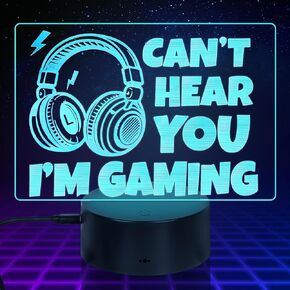 Gamer Gifts for Teenage Boy Mens Cool Gaming Gift, Gaming Night Lamp with 7 Color Changing Gaming Decor Christmas Birthday Gift for Son/Boyfriend/Husband Gamer Room Decor-Can't Hear You I'm Gaming