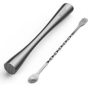 10 Inches Stainless Steel Muddler and Mixing Spoon for Cocktails, Bar Tools and Accessories - Create Delicious Mojitos and Other Fruit Based Drinks