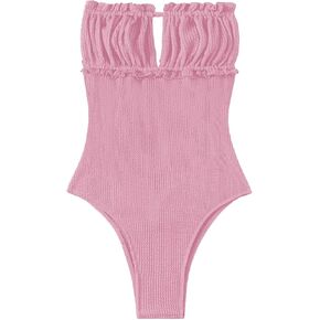 WDIRARA Women's Cut Out Frill Trim One Piece Bandeau Swimsuit Monokini
