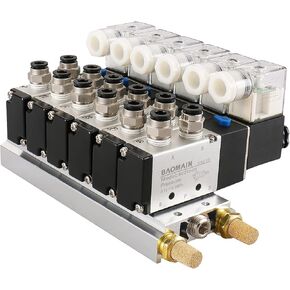 Baomain 6 Space Pneumatic Solenoid Valve 4V210-08 AC 24V Single Head 2 Position 5 Way with Base Muffler Quick Fittings Set