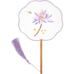 PRETYZOOM Chinese Ancient Fan Round Embroidery Hand Fan Chinese Ancient Dance Fan Translucent Silk Round Fan Dance Hand Fan Accessories Purple