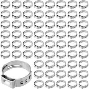 KEILEOHO 100 PCS 3/4 Inch PEX Stainless Steel Crimp Rings, Single Ear Hose Clamps, PEX Pinch Rings, Stainless Steel PEX Cinch Clamps for Plumbing System, PEX tubing Pipe Fitting Connections