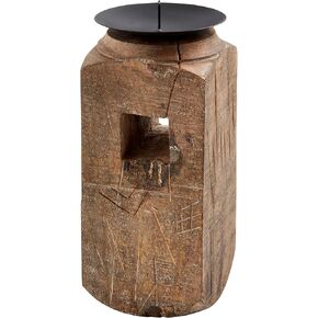 Mud Pie Md Reclaimed Wood Candlestick, 8" x 3 1/2"