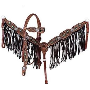 Showman Hand Painted Arrow Design Leather Headstall & Breast Collar Set w/Reins
