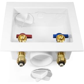EFIELD Washing Machine Outlet Box with Center Drain 1/2-inch Push-Fit White, with Stainless Water Hammer Arrestor