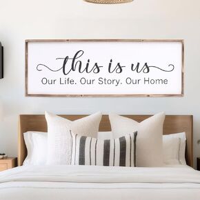 42''×15'' Large Vintage-Styled Framed Wooden Wall Art This Is Us Modern Farmhouse Rustic Family Sign Decor for Bedroom or Home