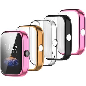 5-Pack Case with Tempered Glass Screen Protector Compatible with Amazfit Bip 3 Pro/Bip 3, Ultra-Thin Bumper Full Coverage Protective Hard PC Cases Face Cover for Men Women