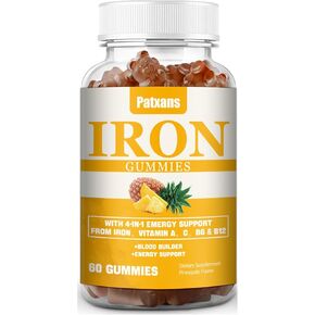 2 Packs 100MG Iron Supplement Gummies for Women & Men - with Vitamin A, C, B - Blood Builder ＆ Energy Support for Iron Deficiency, Anemia, Adults ＆Children, Vegan, Pineapple Flavor Gummy, 60ct