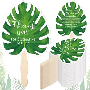 Tradder 50 Pcs Weeding Fans for Guest Weeding Paper Fan Hand Bulk Thank You for Celebrating with Us Bride Bridesmaid Favors Guest Gift for Bridal Wedding Baby Shower Party Decoration (Palm Leaves)