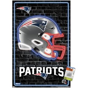 Trends International NFL New England Patriots - Neon Helmet 23 Wall Poster, 22.37" x 34.00", Poster & Push Pin Bundle