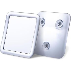 Travel Shower Mirror - Small Fogless Mirror with Triple Suction Cups - Antifog & Shatterproof Stick On Shaving Mirror for Bathroom and Travel - 5.3" x 5.3" (Chrome)