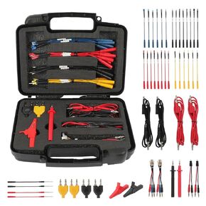 AUTOOL 68PCS Silicone Multimeter Test Leads Kit with Replaceable Wire Piercing Probes, 32A/1000V Alligator Clips, Banana Plug Adapters, Jumpers, Extension Male to Female Connector 4mm Banana Plug