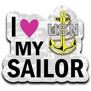 I Love My Sailor Navy USN Vinyl Decal Sticker Car Truck Van SUV Window Wall Cup Laptop - One 6 Inch Decal- MKS0651