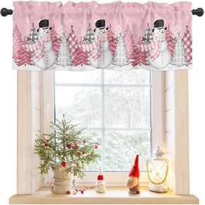 Christmas Valances for Kitchen Windows, Red Buffalo Plaid Xmas Tree Cabin Gnome Elk Valance Rod Pocket Window Curtain for Bathroom Cafe Basement, Farmhouse Small Window Treatment, 42" W x 12" L