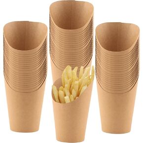 HOIGON 100 PCS 16oz French Fry Cups, Disposable French Fries Holder Brown Kraft Paper Charcuterie Cup, Appetizer Cups for Waffle Paper Cones Popcorn Ice Cream Holder