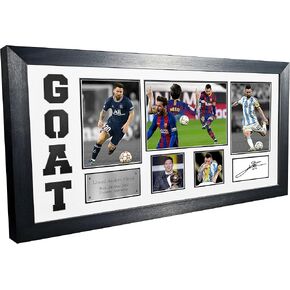 Lionel Messi GOAT Black or White Mount Barcelona PSG Paris Saint-Germain Argentina Signed Autographed Photo Photograph Picture Frame Football Soccer Poster Gift (Off White Mount)