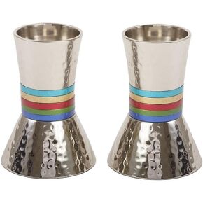 زوج من شمعدانات السبت | معدن مطروق مصمم بظلال من الحلقات الزرقاء | كا-2 in Kuwait