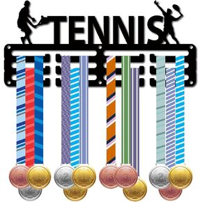 CREATCABIN Tennis Medal Holder Medal Hanger Display Rack Sports Metal Hanging Awards Iron Small Mount Decor Awards for Wall Home Badge Running Gymnastics Swimming Medalist Black 11.4 x 5.1 Inch