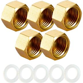 3/8" Brass Pipe Cap NPT Female Pipe Plug Caps Hex Head End Plumbing Fittings with Rubber Gasket (5/8" ID), 4 Set