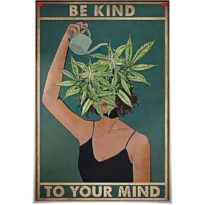 Bittiler Vintage Mental Health Poster Inspirational Quote Be Kind To Your Mind Canvas Wall Art Funny Green Botanical Floral Print Painting For Aesthetic Modern Home Wall Decor 12x16in Unframed
