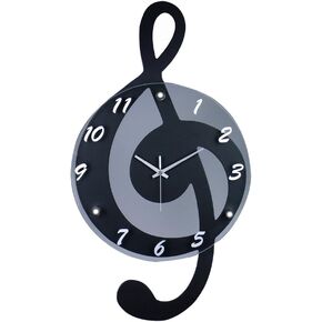 Broadway Gift Co. G-Clef Music Note Outline Black with Gray 12 x 21 Resin Stone Hanging Wall Clock