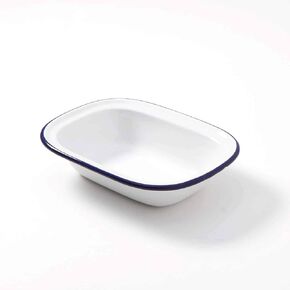 American Metalcraft EWB8 Enamel Oblong Bowl, White w/Blue Rim, 16-Ounces