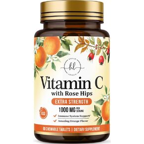 Hello Lovely! Extra Strength Vitamin C 1000 mg, with Rose HIPS Bioflavonoids, Dietary Supplement for Immune Support & Antioxidant Protection, Sugar Free, Non-GMO VIT C Capsules - 120 Chewable Tablets