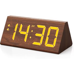 Wooden Digital Alarm Clock with Dual USB Charging Ports, DST, Dimmable, Snooze, RGB Colors, Modern Large Time Display LED Clock for Kids Bedrooms, Living Room, Desk, Table, Bedside, Nightstand (White)