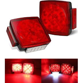 Partsam زوج نحيف مربع LED ضوء مقطورة غاطسة أضواء خلفية 15 أحمر 4 مصابيح LED بيضاء 5050 SMD توقف بدوره الذيل مع خلوص جانبي وأضواء ترخيص لأقل من 80 بوصة مقطورة قارب 12 فولت IP67 عدسة دخان