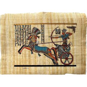 Pharaoh Ramses II on Chariot Battle of Nubia - Papyrus Egyptian Hand-Made Papyrus Painting - Egyptian Décor13x9 inches