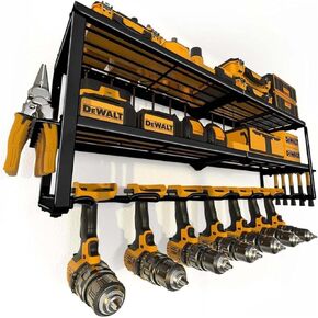 Power tool Organizer Wall Mount, 7 Drill Holder Tool Shelf, Heavy Duty Garage shelves Utility Tool Storage, 3 Layers Power tool Storage